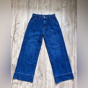 Wide Leg baggy ultra-soft Dark wash Blue pleated trouser denim Jeans trendy